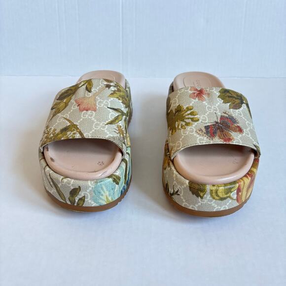 Gucci Angelina Platform Slide Sandals Beige GG Monogram Floral Canvas Size EU 38 - Picture 3 of 14